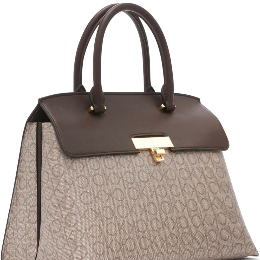 Calvin Klein Signature Brown and Cream Satchel